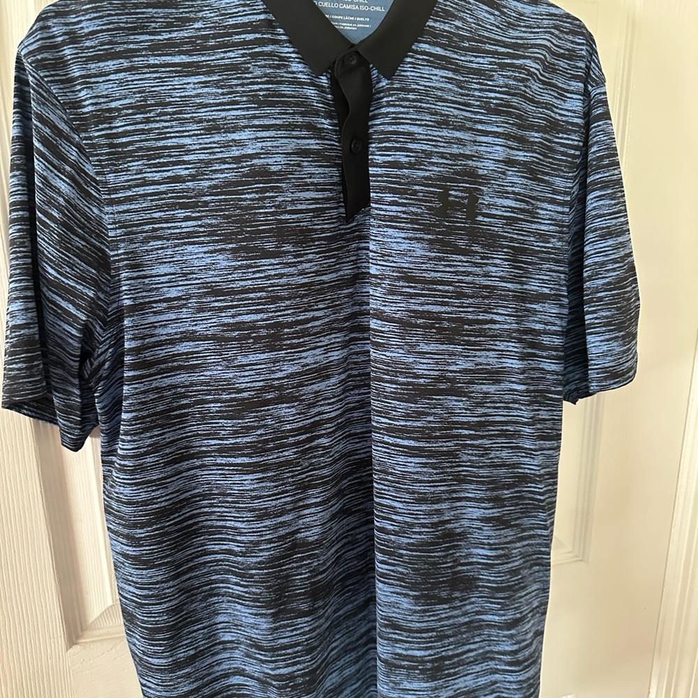 Large UA Blue and Black Polo Shirt with Textured Knit iso-chill